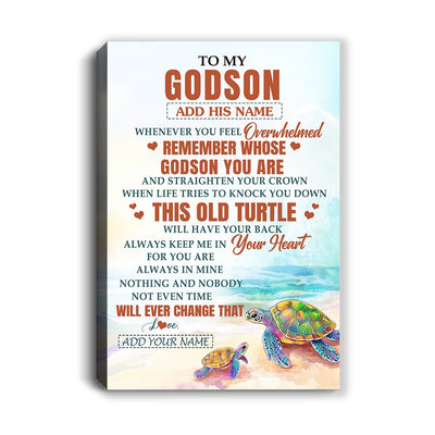 Personalized To My Godson Gifts Canvas From Godmother Uncle Whenever Turtle Unique Birthday Gifts For Godson Graduation Christmas Custom Wall Art Print Framed Canvas | siriusteestore