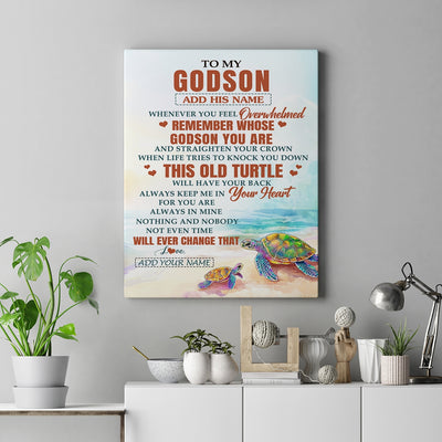 Personalized To My Godson Gifts Canvas From Godmother Uncle Whenever Turtle Unique Birthday Gifts For Godson Graduation Christmas Custom Wall Art Print Framed Canvas | siriusteestore
