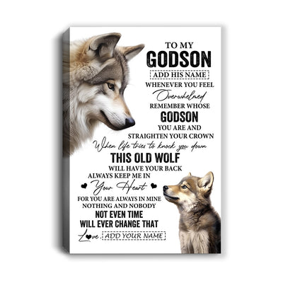 Personalized To My Godson Gifts Canvas From Godmother Uncle Whenever Wolf Unique Birthday Gifts For Godson Graduation Christmas Custom Wall Art Print Framed Canvas | siriusteestore