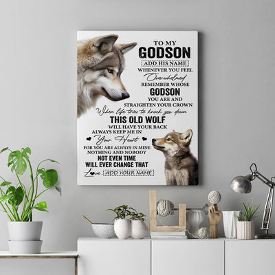 Personalized To My Godson Gifts Canvas From Godmother Uncle Whenever Wolf Unique Birthday Gifts For Godson Graduation Christmas Custom Wall Art Print Framed Canvas | siriusteestore