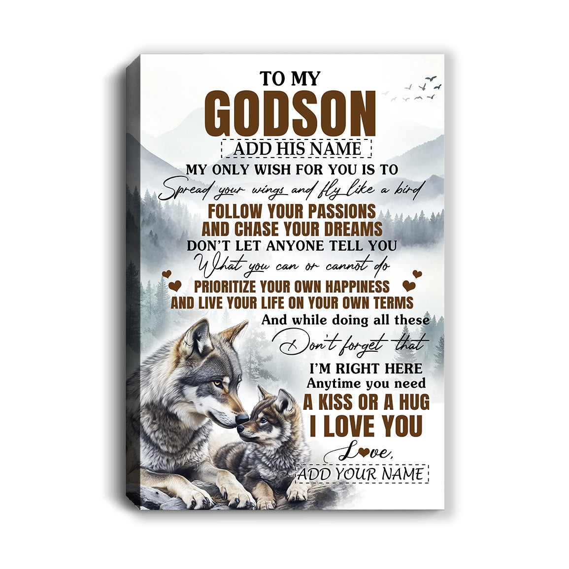Personalized To My Godson Gifts Canvas From Godmother Uncle Wolf My Only Wish For You Godson Birthday Gifts Graduation Christmas Customized Wall Art Framed Canvas | siriusteestore