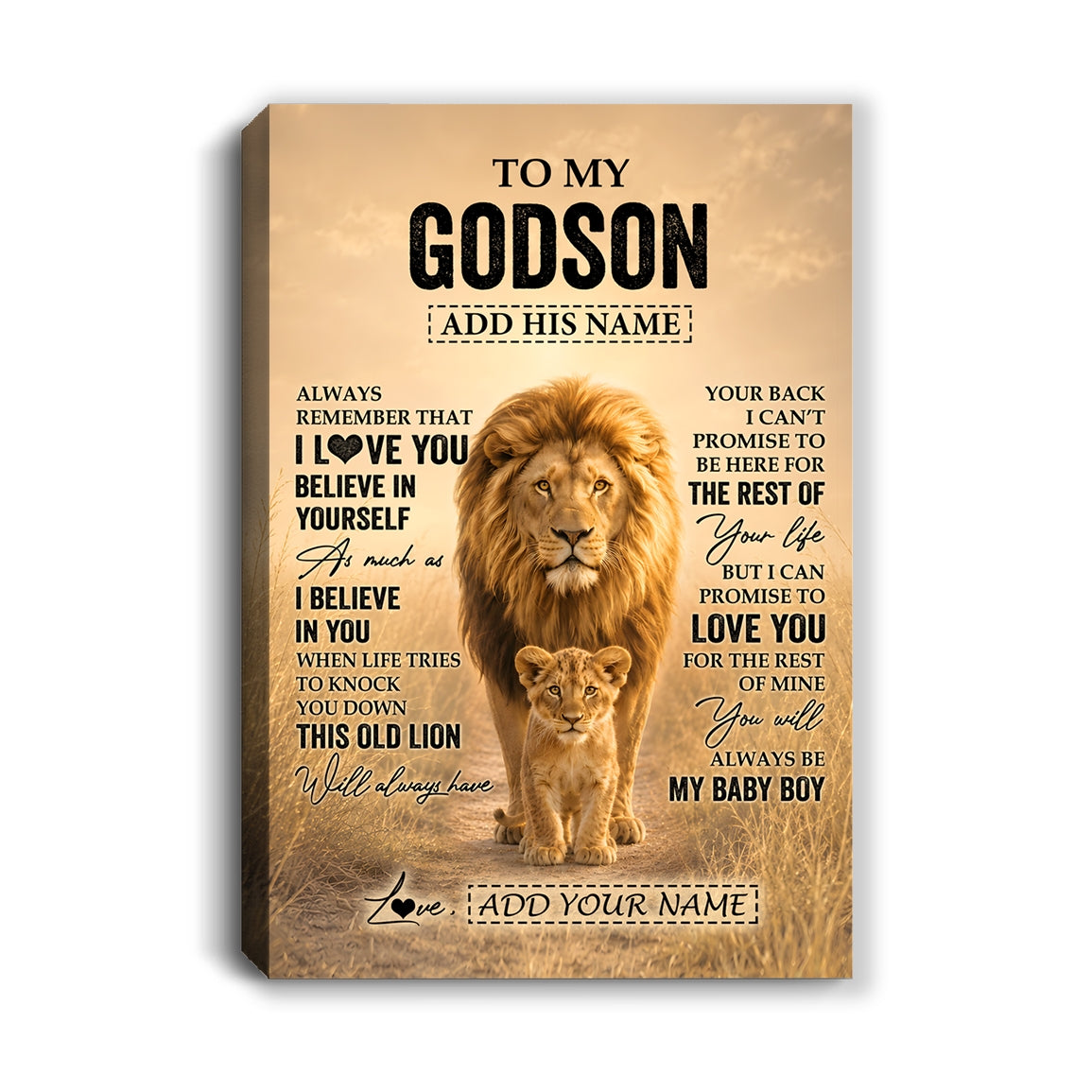 Personalized To My Godson Gifts Canvas From Uncle Always Remember Lion Gifts For Godson Birthday Graduation Christmas Custom Wall Art Framed Canvas | siriusteestore
