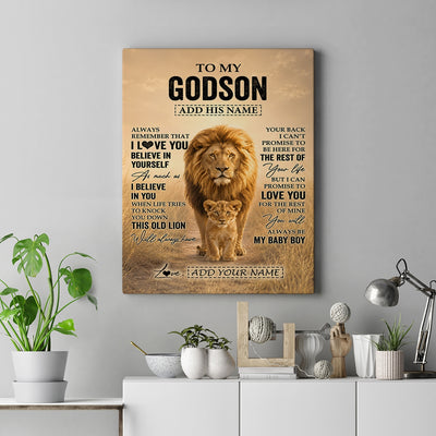 Personalized To My Godson Gifts Canvas From Uncle Always Remember Lion Gifts For Godson Birthday Graduation Christmas Custom Wall Art Framed Canvas | siriusteestore
