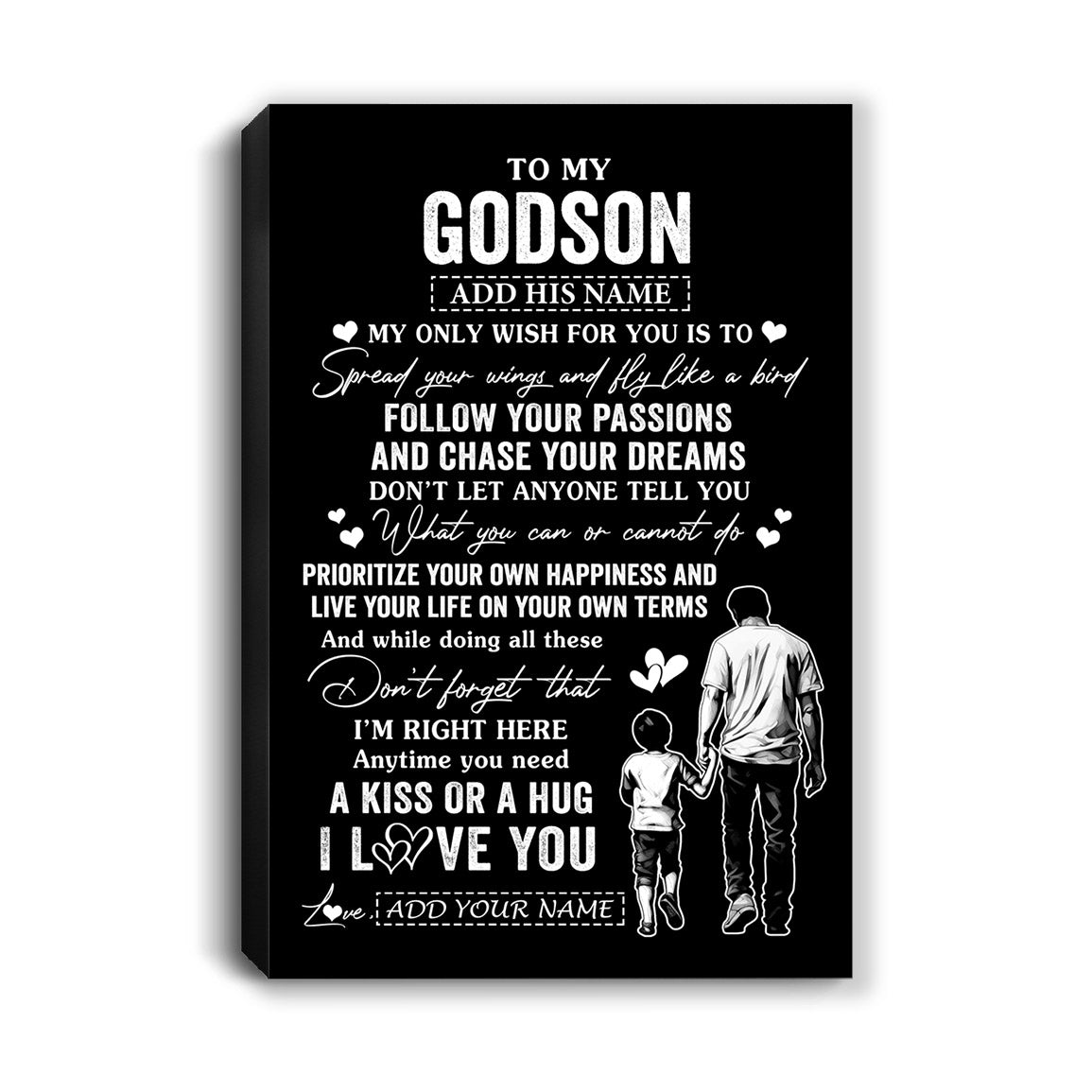 Personalized To My Godson Gifts Canvas From Uncle Godfather My Only Wish For You Godson Birthday Gifts Graduation Christmas Custom Wall Art Print Framed Canvas | siriusteestore