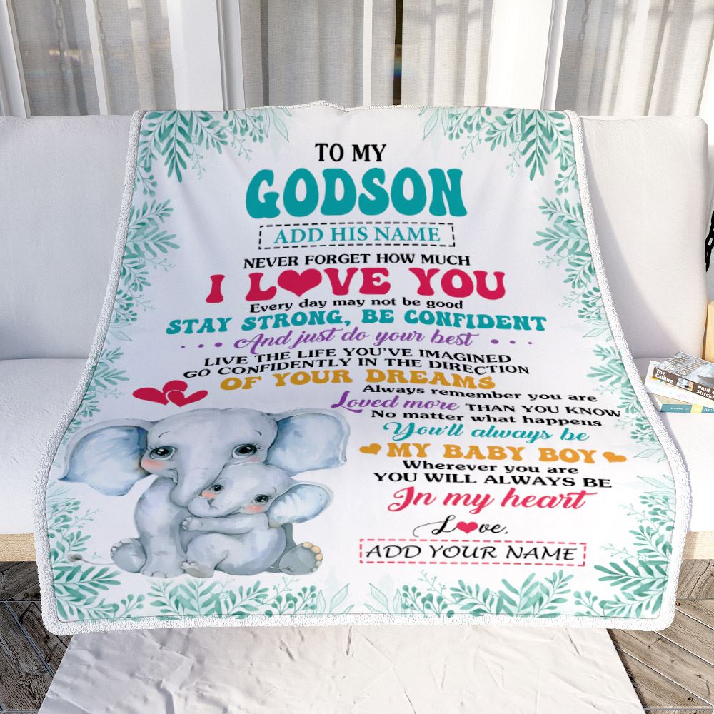Personalized To My Godson Gifts From Aunt Blanket Elephant Never Forget How Much I Love You Godson Birthday Gifts Graduation Christmas Fleece Blanket | siriusteestore