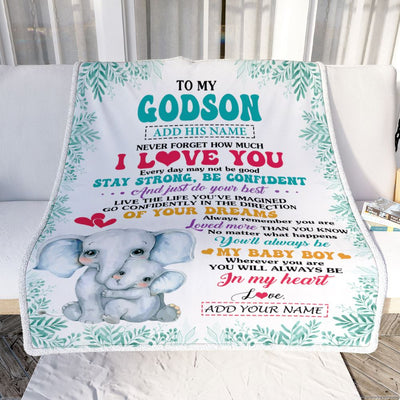Personalized To My Godson Gifts From Aunt Blanket Elephant Never Forget How Much I Love You Godson Birthday Gifts Graduation Christmas Fleece Blanket | siriusteestore