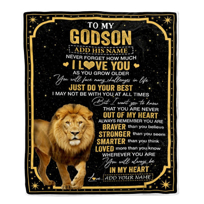 Personalized To My Godson Gifts From Aunt Godmother Blanket Lion I Love You Graduation Birthday Gifts For Godson Christmas Customized Fleece Throw Blanket | siriusteestore