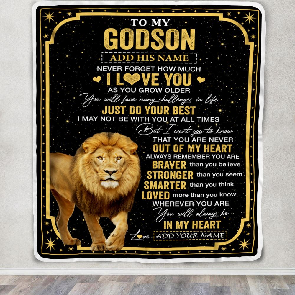 Personalized To My Godson Gifts From Aunt Godmother Blanket Lion I Love You Graduation Birthday Gifts For Godson Christmas Customized Fleece Throw Blanket | siriusteestore