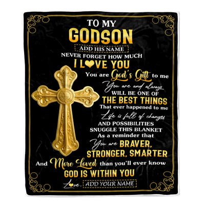 Personalized To My Godson Gifts From Godfather Blanket Christian God Is With You Gifts For Godson Birthday Present Graduation Christmas Custom Fleece Blanket | siriusteestore