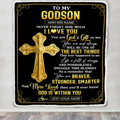 Personalized To My Godson Gifts From Godfather Blanket Christian God Is With You Gifts For Godson Birthday Present Graduation Christmas Custom Fleece Blanket | siriusteestore