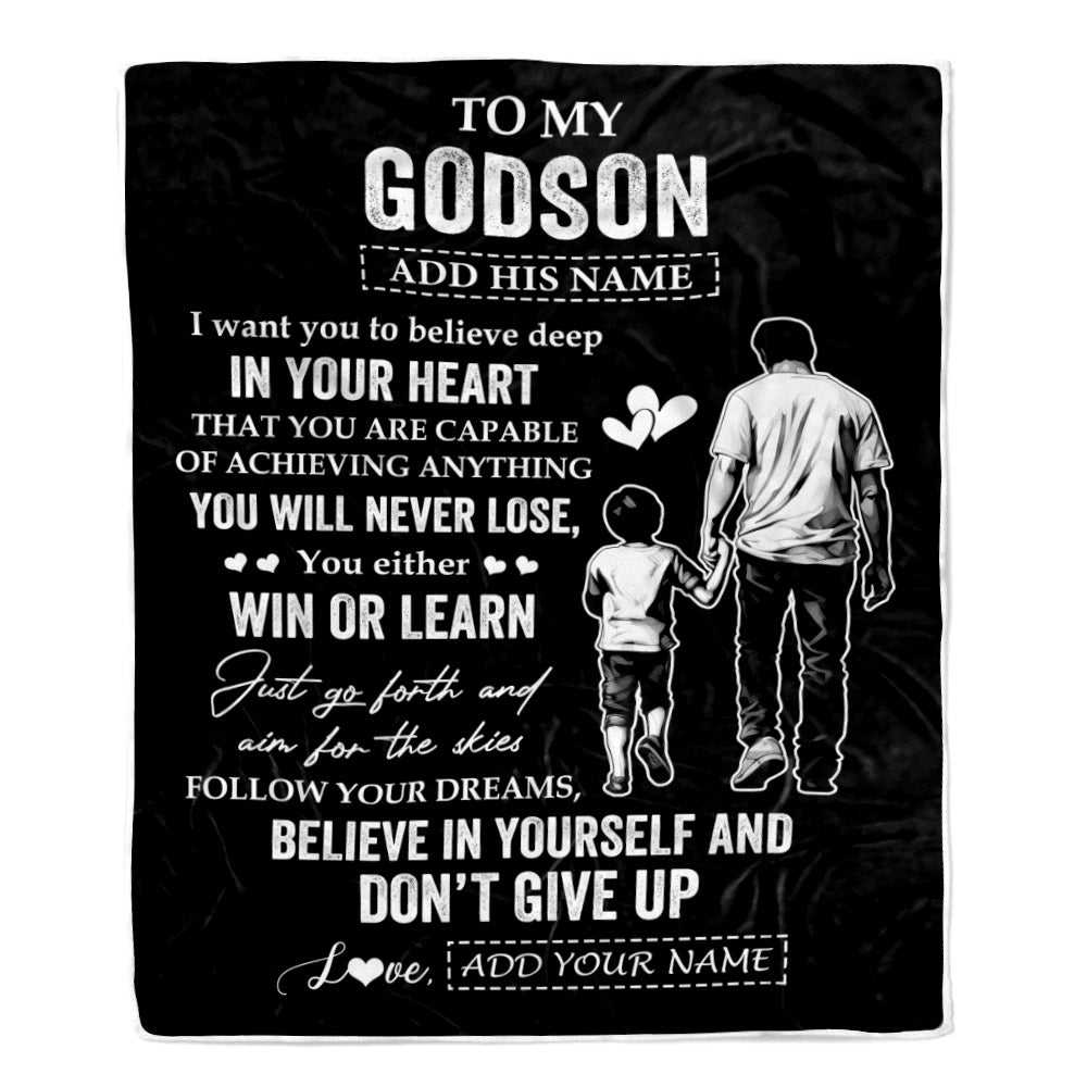 Personalized To My Godson Gifts From Godfather Blanket Don't Give Up Godfather Gifts For Godson Birthday Graduation Christmas Customized Fleece Throw Blanket | siriusteestore