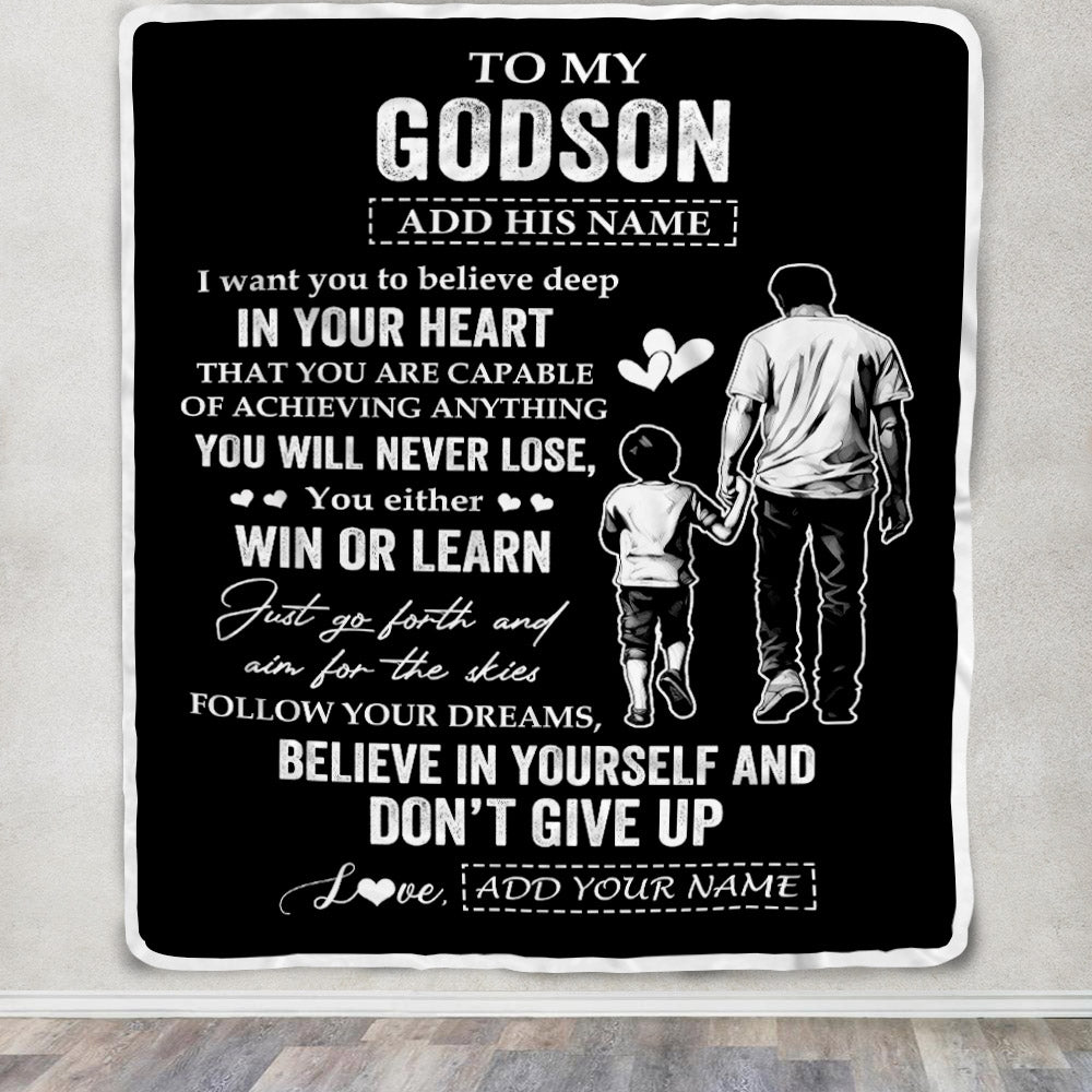 Personalized To My Godson Gifts From Godfather Blanket Don't Give Up Godfather Gifts For Godson Birthday Graduation Christmas Customized Fleece Throw Blanket | siriusteestore