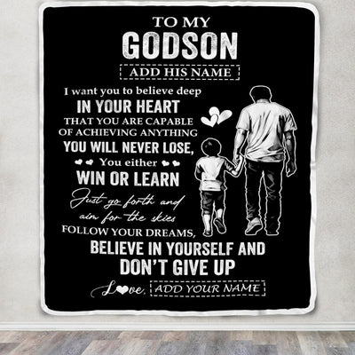 Personalized To My Godson Gifts From Godfather Blanket Don't Give Up Godfather Gifts For Godson Birthday Graduation Christmas Customized Fleece Throw Blanket | siriusteestore