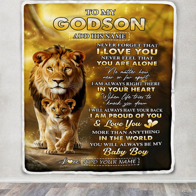 Personalized To My Godson Gifts From Godfather Blanket Never Forget That I Love You Lion Goddaughter Birthday Gifts Graduation Christmas Custom Fleece Blanket | siriusteestore