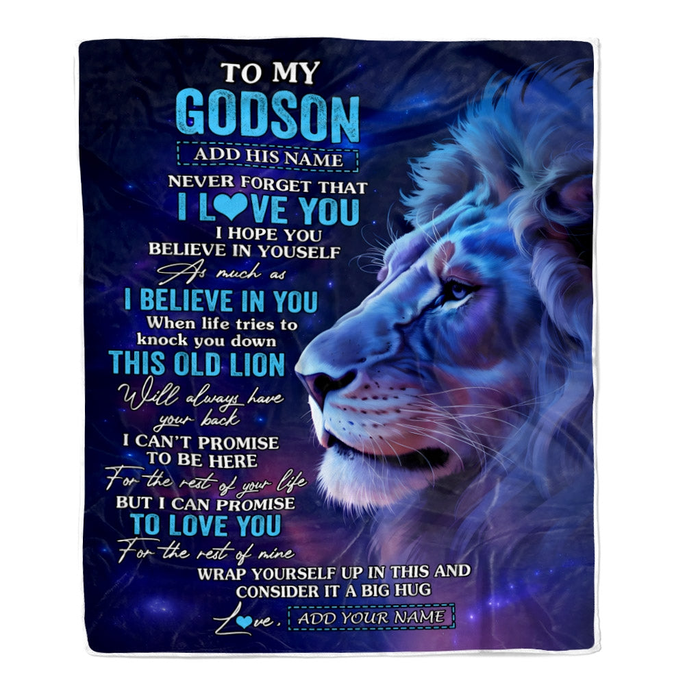 Personalized To My Godson Gifts From Godfather Blanket This Old Lion Heart Gifts For Godson Birthday Present Graduation Christmas Custom Fleece Throw Blanket | siriusteestore
