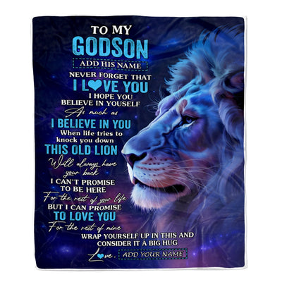 Personalized To My Godson Gifts From Godfather Blanket This Old Lion Heart Gifts For Godson Birthday Present Graduation Christmas Custom Fleece Throw Blanket | siriusteestore