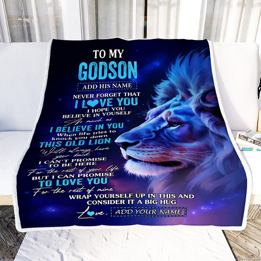 Personalized To My Godson Gifts From Godfather Blanket This Old Lion Heart Gifts For Godson Birthday Present Graduation Christmas Custom Fleece Throw Blanket | siriusteestore