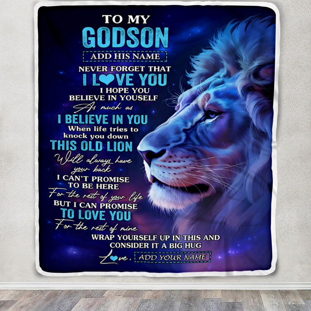 Personalized To My Godson Gifts From Godfather Blanket This Old Lion Heart Gifts For Godson Birthday Present Graduation Christmas Custom Fleece Throw Blanket | siriusteestore