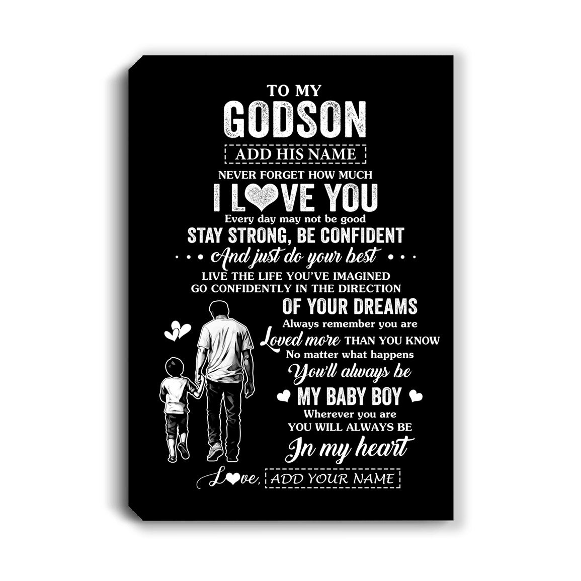 Personalized To My Godson Gifts From Godfather Canvas Never Forget How Much I Love You Godson Birthday Graduation Christmas Gift Custom Wall Art Framed Canvas | siriusteestore