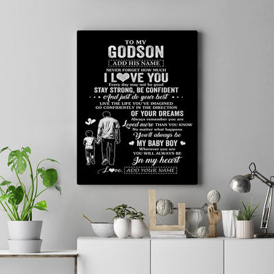 Personalized To My Godson Gifts From Godfather Canvas Never Forget How Much I Love You Godson Birthday Graduation Christmas Gift Custom Wall Art Framed Canvas | siriusteestore