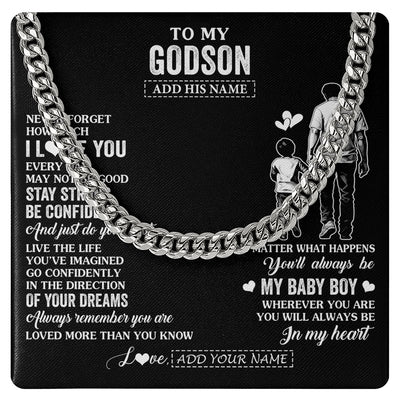 Cuban Link Chain Necklace Stainless Steel | 1 | Personalized To My Godson Gifts From Godfather Necklace Never Forget How Much I Love You Godson Birthday Graduation Christmas Custom Gift Box Message Card | https://siriusteestore.