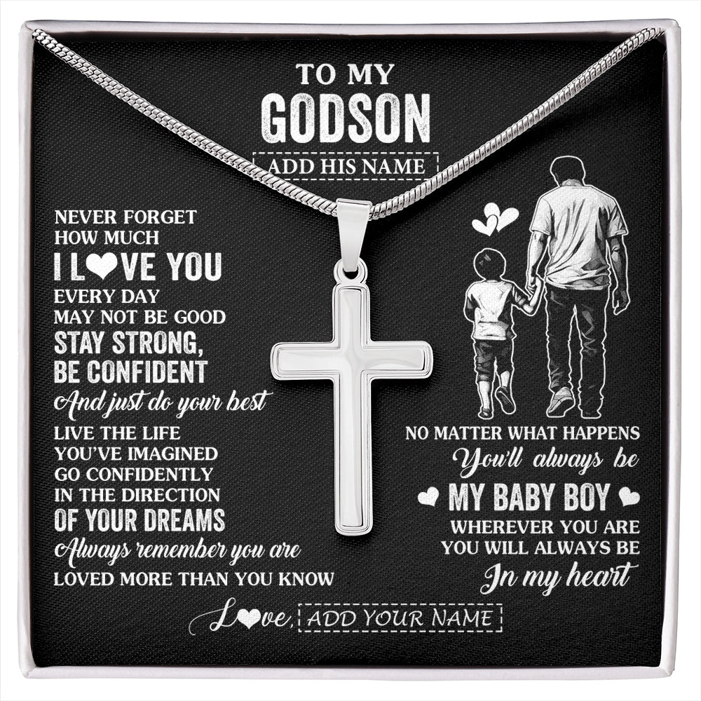 Stainless Cross Necklace Stainless Steel | 1 | Personalized To My Godson Gifts From Godfather Necklace Never Forget How Much I Love You Godson Birthday Graduation Christmas Custom Gift Box Message Card | https://siriusteestore.