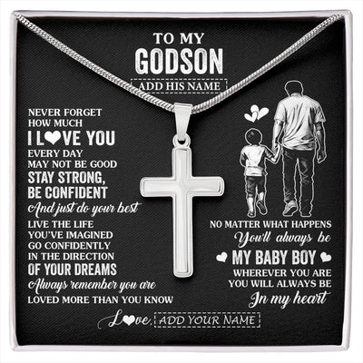 Stainless Cross Necklace Stainless Steel | 1 | Personalized To My Godson Gifts From Godfather Necklace Never Forget How Much I Love You Godson Birthday Graduation Christmas Custom Gift Box Message Card | https://siriusteestore.