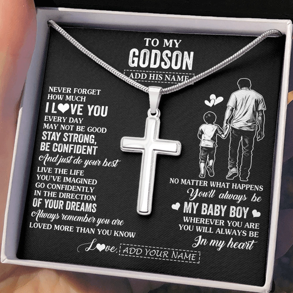 Stainless Cross Necklace Stainless Steel | 2 | Personalized To My Godson Gifts From Godfather Necklace Never Forget How Much I Love You Godson Birthday Graduation Christmas Custom Gift Box Message Card | https://siriusteestore.