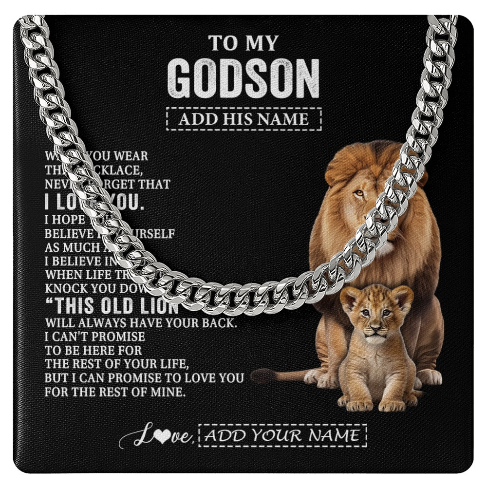 Cuban Link Chain Necklace Stainless Steel | 1 | Personalized To My Godson Gifts From Godfather Necklace This Old Lion Love You Godson Birthday Gifts Graduation Christmas Customized Gift Box Message Card | https://siriusteestore.