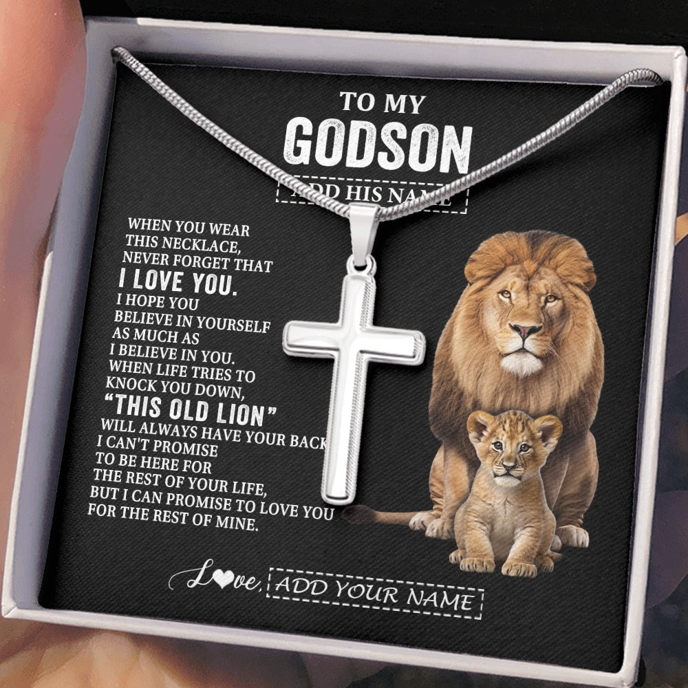 Stainless Cross Necklace Stainless Steel | 2 | Personalized To My Godson Gifts From Godfather Necklace This Old Lion Love You Godson Birthday Gifts Graduation Christmas Customized Gift Box Message Card | https://siriusteestore.