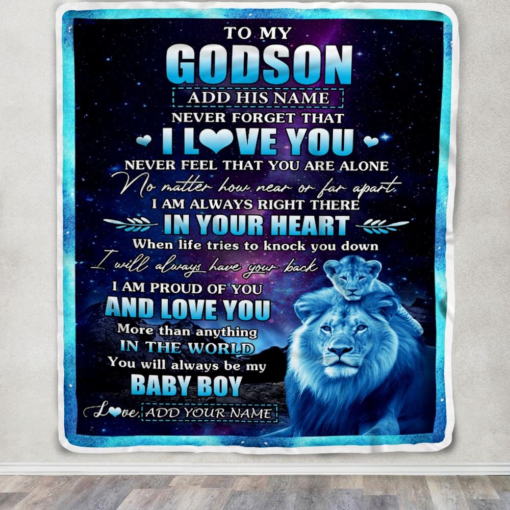 Personalized To My Godson Gifts From Godfather Uncle Blanket I Love You Lion Birthday Gift Ideas For Godson Graduation Christmas Customized Fleece Blanket | siriusteestore