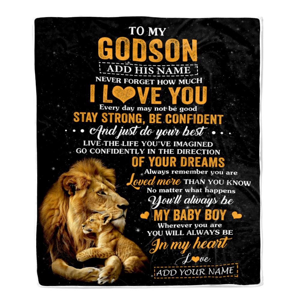 Personalized To My Godson Gifts From Godfather Uncle Blanket Lion Never Forget How Much I Love You Godson Birthday Graduation Christmas Fleece Throw Blanket | siriusteestore