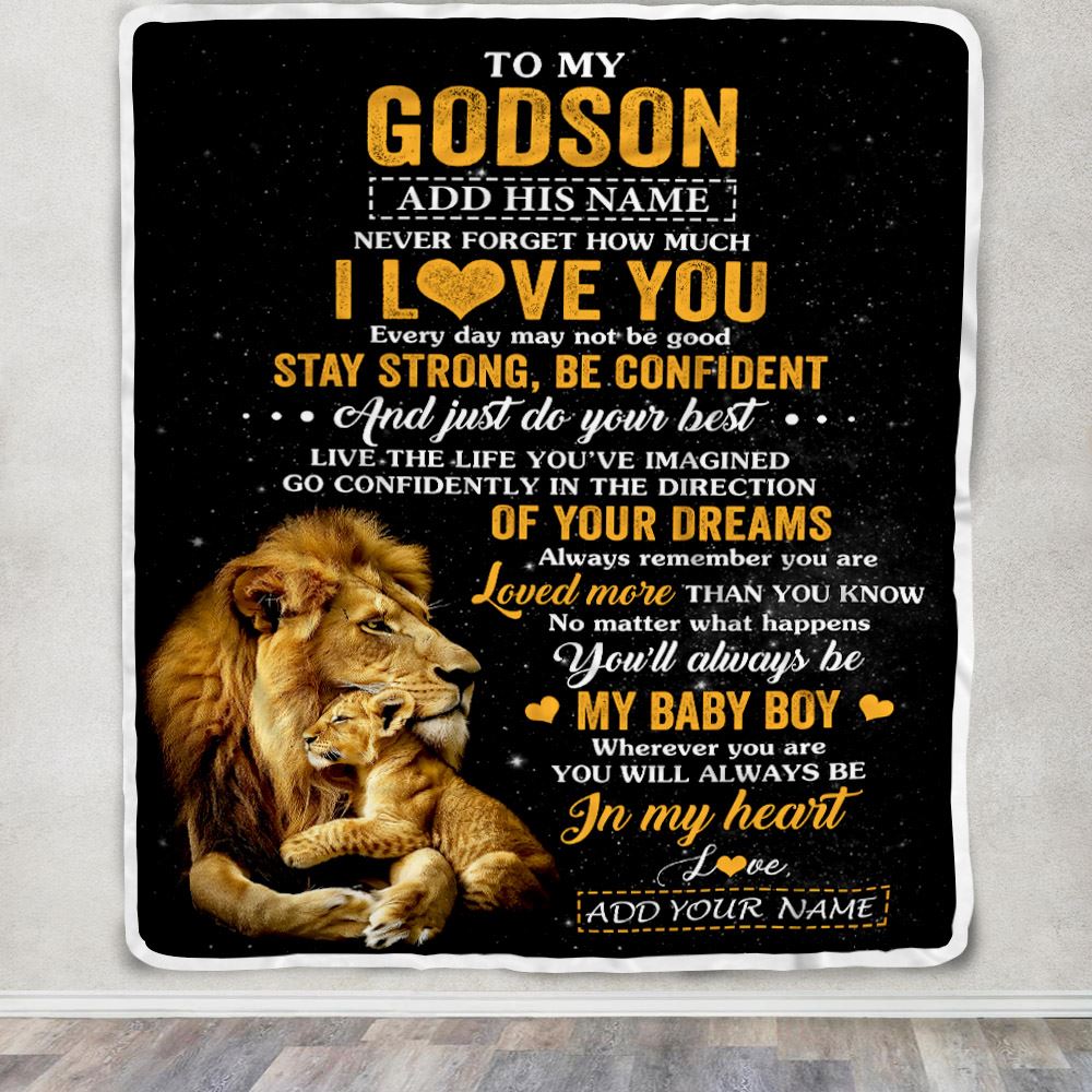 Personalized To My Godson Gifts From Godfather Uncle Blanket Lion Never Forget How Much I Love You Godson Birthday Graduation Christmas Fleece Throw Blanket | siriusteestore