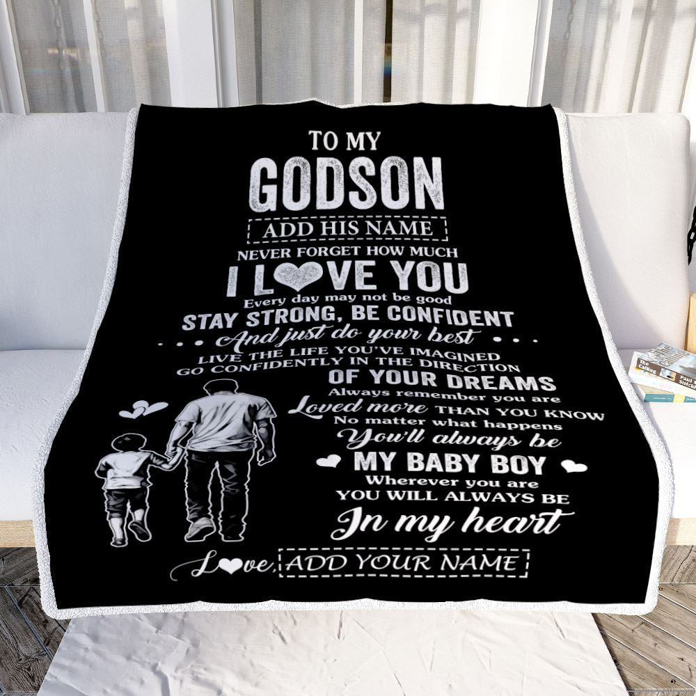 Personalized To My Godson Gifts From Godfather Uncle Blanket Never Forget How Much I Love You Godson Birthday Graduation Christmas Customized Fleece Blanket | siriusteestore
