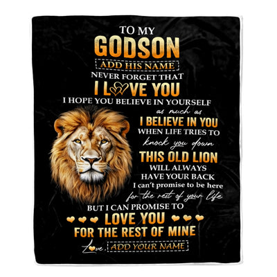 Personalized To My Godson Gifts From Godfather Uncle Blanket Old Lion Love You Godson Birthday Gifts Graduation Christmas Customized Fleece Throw Blanket | siriusteestore