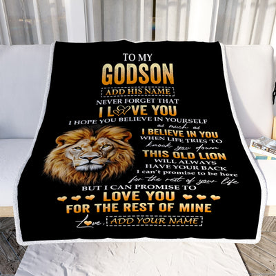 Personalized To My Godson Gifts From Godfather Uncle Blanket Old Lion Love You Godson Birthday Gifts Graduation Christmas Customized Fleece Throw Blanket | siriusteestore