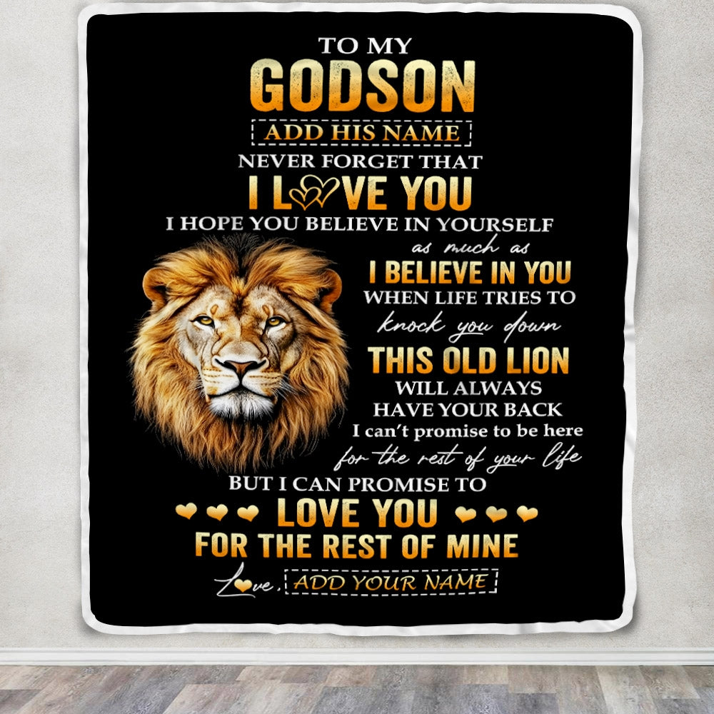 Personalized To My Godson Gifts From Godfather Uncle Blanket Old Lion Love You Godson Birthday Gifts Graduation Christmas Customized Fleece Throw Blanket | siriusteestore