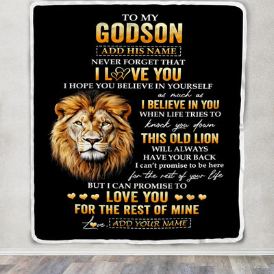 Personalized To My Godson Gifts From Godfather Uncle Blanket Old Lion Love You Godson Birthday Gifts Graduation Christmas Customized Fleece Throw Blanket | siriusteestore