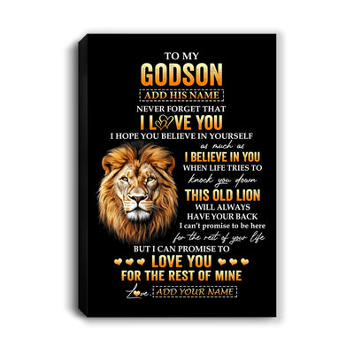 Personalized To My Godson Gifts From Godfather Uncle Canvas Old Lion Love You Godson Birthday Gifts Graduation Christmas Custom Wall Art Print Framed Canvas | siriusteestore