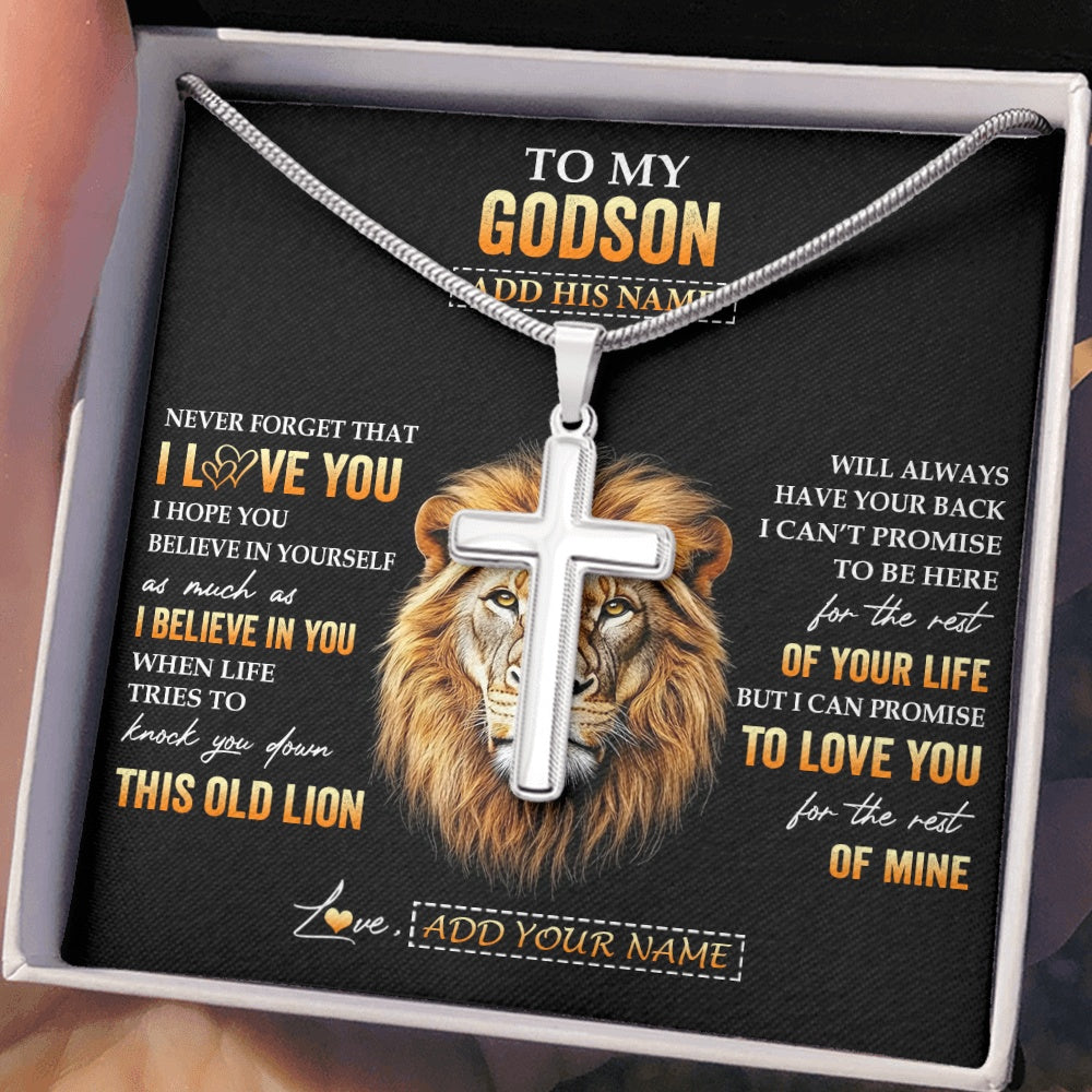Stainless Cross Necklace Stainless Steel | 2 | Personalized To My Godson Gifts From Godfather Uncle Necklace Old Lion Love You Godson Birthday Gifts Graduation Christmas Customized Gift Box Message Card | siriusteestore.myshopify