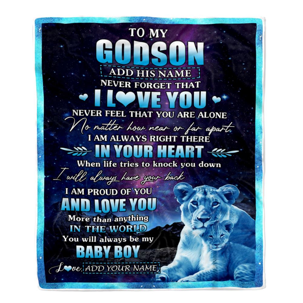 Personalized To My Godson Gifts From Godmother Aunt Blanket I Love You Lion Birthday Gift Ideas For Godson Graduation Christmas Customized Fleece Blanket | siriusteestore