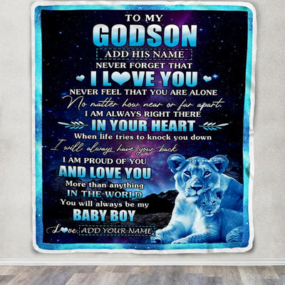 Personalized To My Godson Gifts From Godmother Aunt Blanket I Love You Lion Birthday Gift Ideas For Godson Graduation Christmas Customized Fleece Blanket | siriusteestore