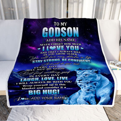 Personalized To My Godson Gifts From Godmother Aunt Blanket Laught Love Live Lion Great Godson Birthday Gifts Graduation Christmas Customized Fleece Blanket | siriusteestore