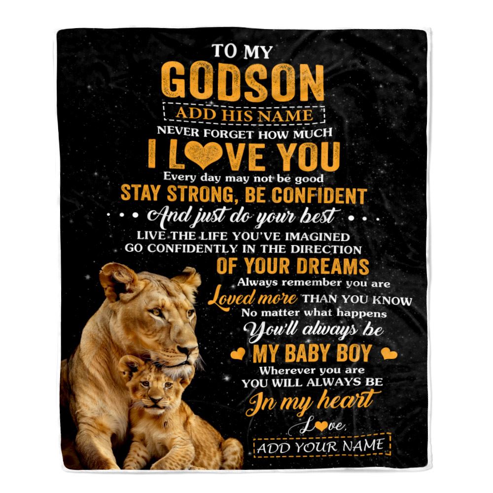 Personalized To My Godson Gifts From Godmother Aunt Blanket Lion Never Forget How Much I Love You Godson Birthday Graduation Christmas Fleece Throw Blanket | siriusteestore