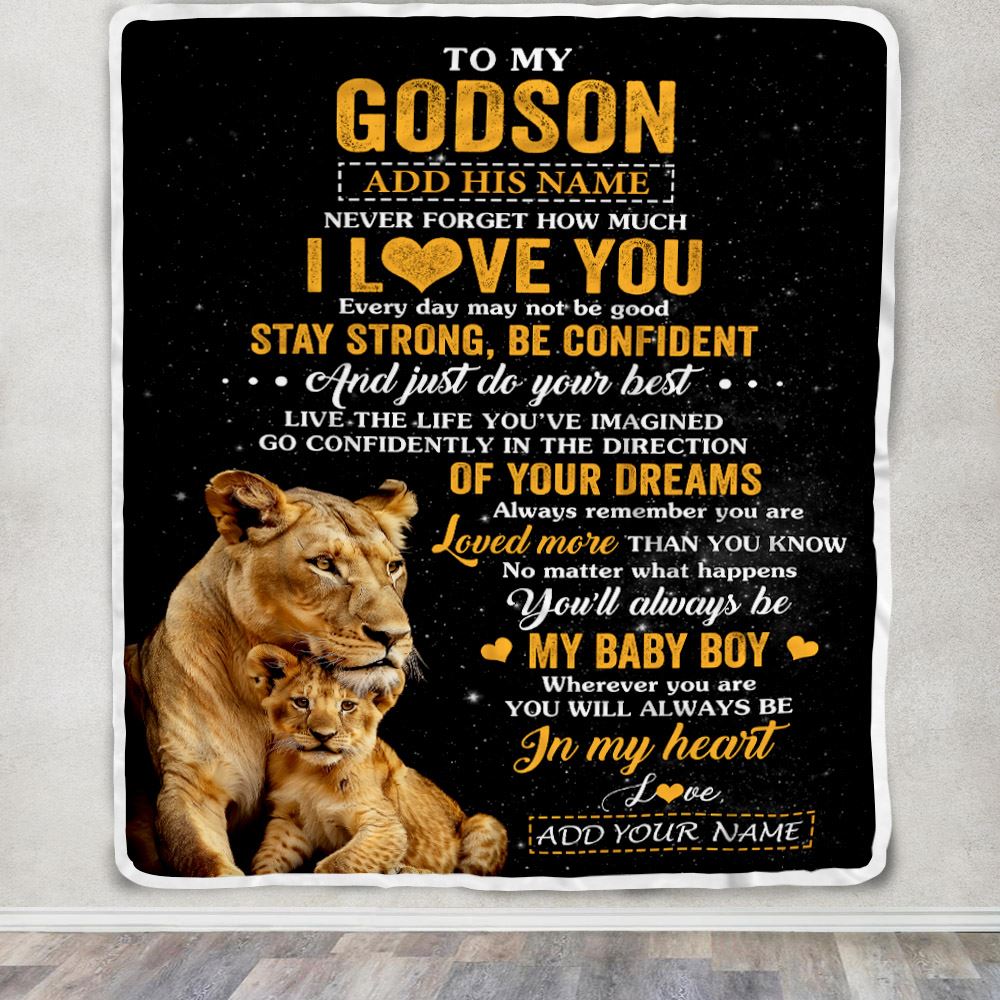Personalized To My Godson Gifts From Godmother Aunt Blanket Lion Never Forget How Much I Love You Godson Birthday Graduation Christmas Fleece Throw Blanket | siriusteestore