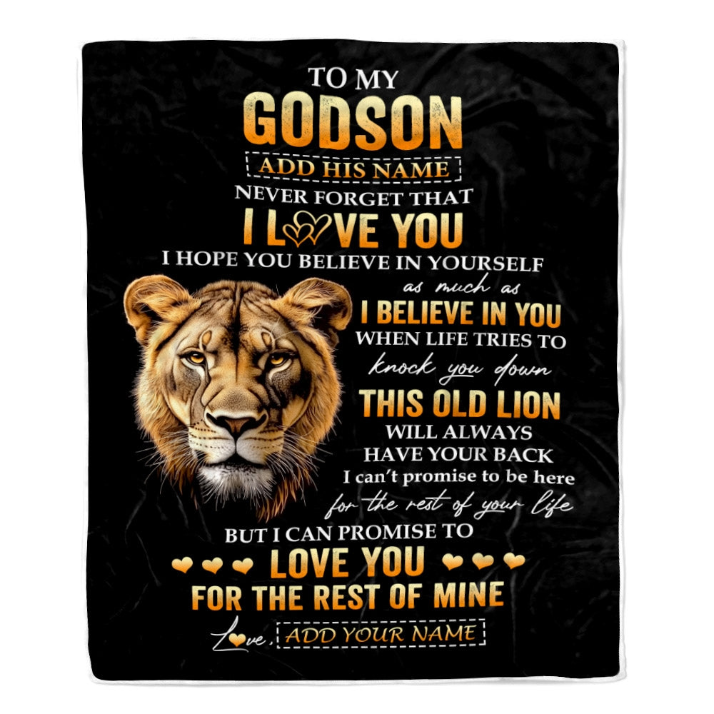 Personalized To My Godson Gifts From Godmother Aunt Blanket Old Lion Love You Godson Birthday Gifts Graduation Christmas Customized Fleece Throw Blanket | siriusteestore