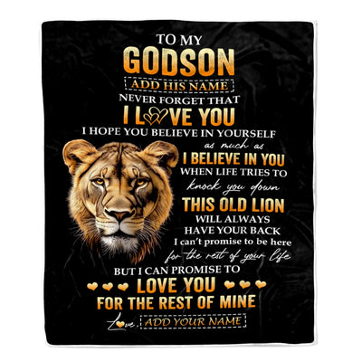 Personalized To My Godson Gifts From Godmother Aunt Blanket Old Lion Love You Godson Birthday Gifts Graduation Christmas Customized Fleece Throw Blanket | siriusteestore