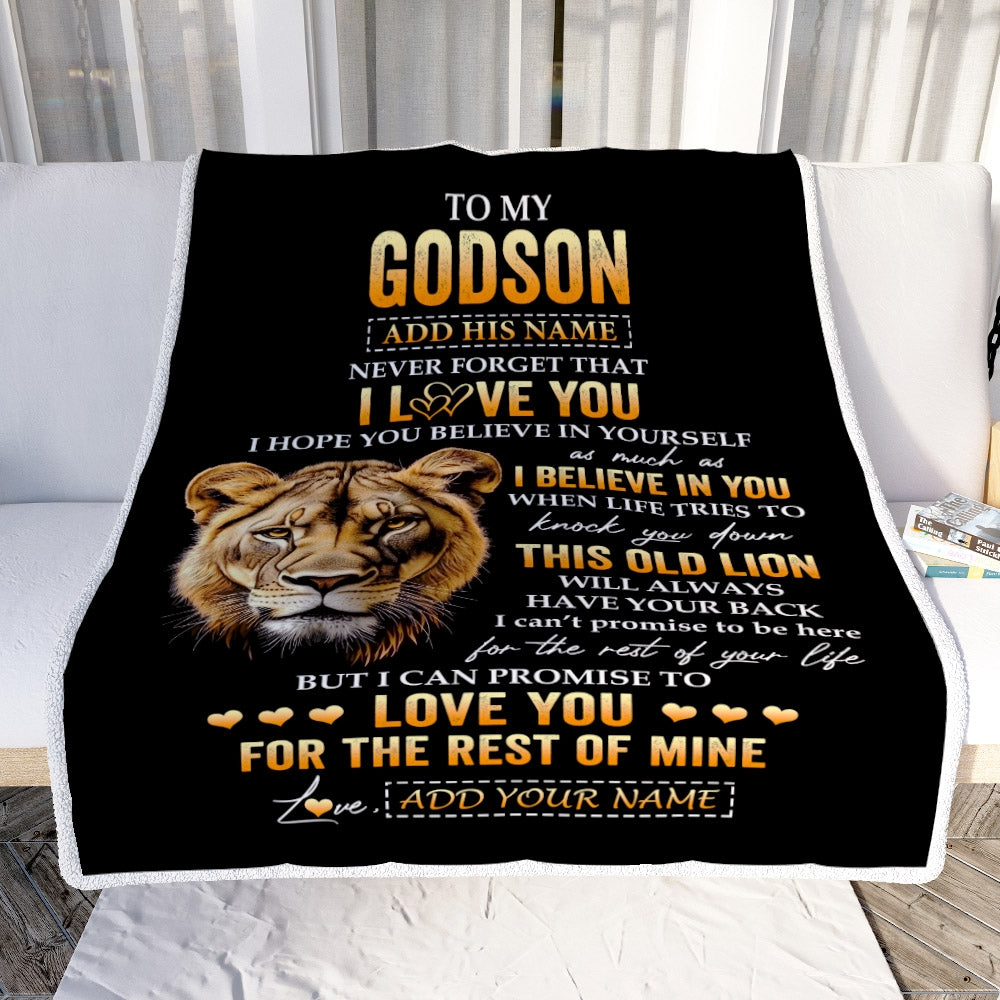Personalized To My Godson Gifts From Godmother Aunt Blanket Old Lion Love You Godson Birthday Gifts Graduation Christmas Customized Fleece Throw Blanket | siriusteestore