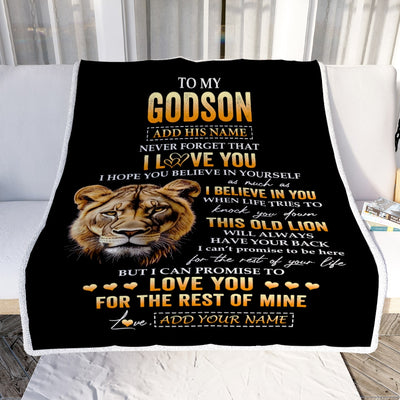 Personalized To My Godson Gifts From Godmother Aunt Blanket Old Lion Love You Godson Birthday Gifts Graduation Christmas Customized Fleece Throw Blanket | siriusteestore