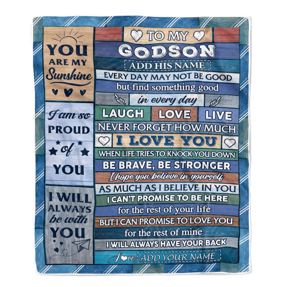 Personalized To My Godson Gifts From Godmother Aunt Blanket Wood I Love You Birthday Graduation Gifts For Godson Christmas Customized Fleece Throw Blanket | siriusteestore